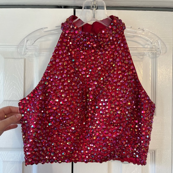 Sherri Hill Two Piece Ruby Prom Dress - Picture 5 of 15